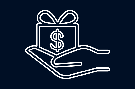 Symbol einer Hand, die ein Geschenk mit Dollarzeichen hält – steht für Bonusangebote oder Belohnungen.
