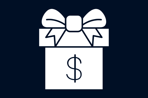 Geschenkbox mit Schleife und Dollarzeichen – Symbol für Willkommensbonus oder Promotion.