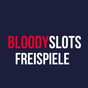 Logo mit dem Text "BloodySlots Freispiele" auf dunkelblauem Hintergrund