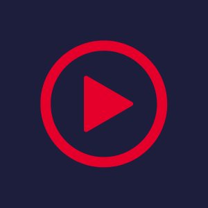 Red play icon inside a circle on a dark blue background