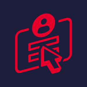 Rotes Benutzerprofil mit einem Cursor-Symbol auf dunkelblauem Hintergrund