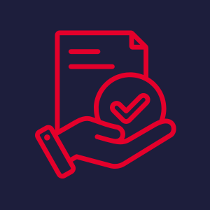 Symbol einer Hand, die ein Dokument mit einem Bestätigungshaken hält, was auf eine genehmigte Aktion hinweist