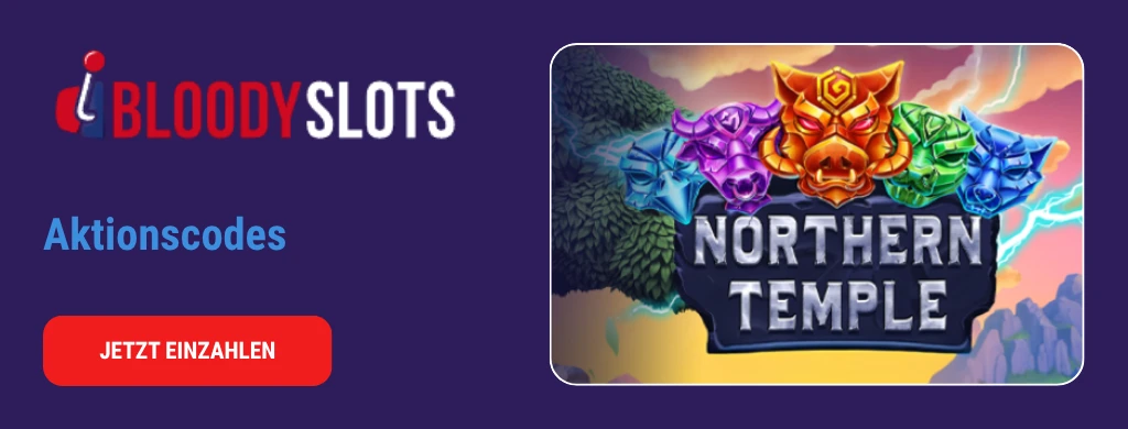 Promo-Codes für BloodySlots mit Northern Temple Spielgrafik.