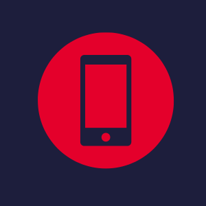 Symbol eines Smartphones auf rotem Hintergrund.